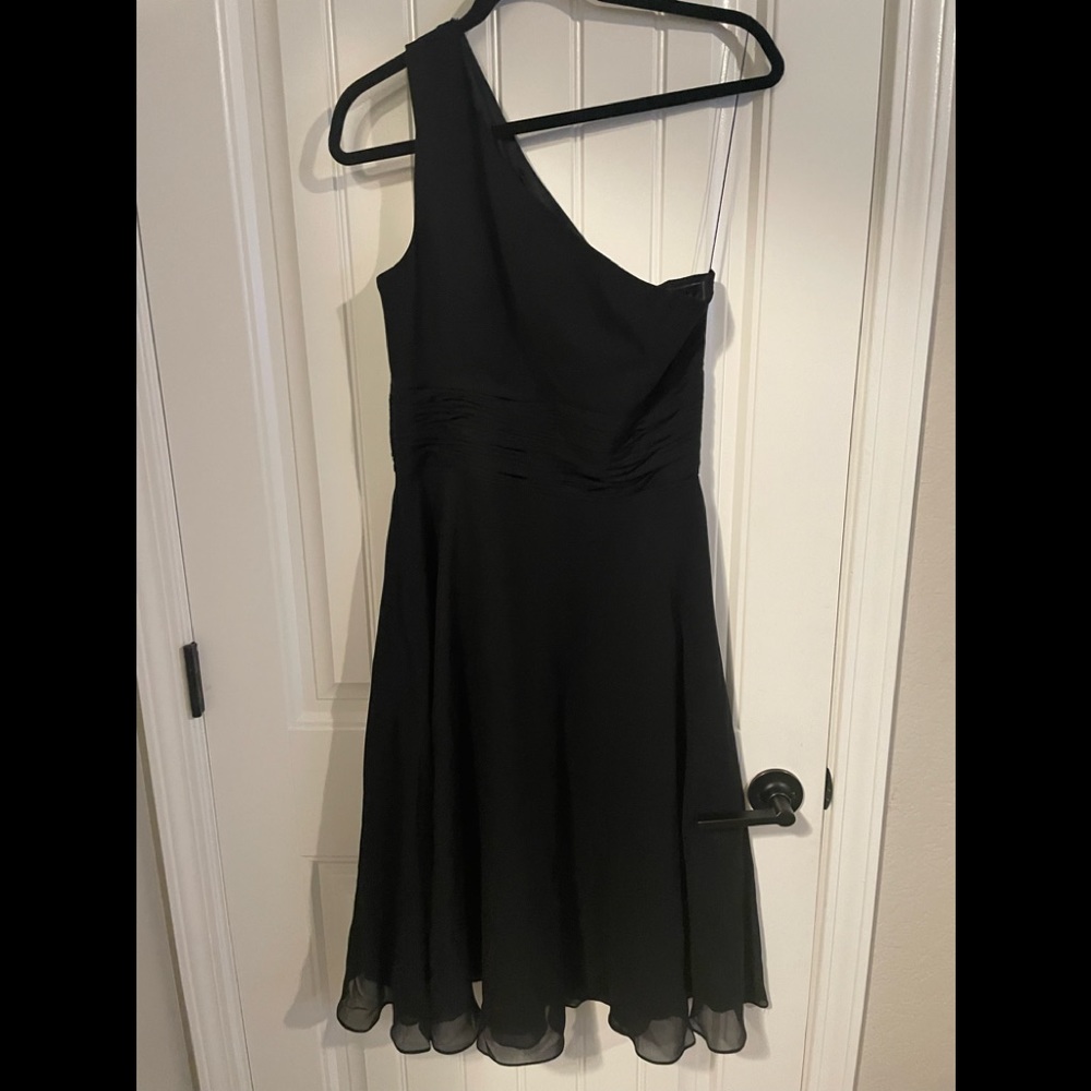 NWOT Donna Morgan One Shoulder Black Chiffon Dress Size 12